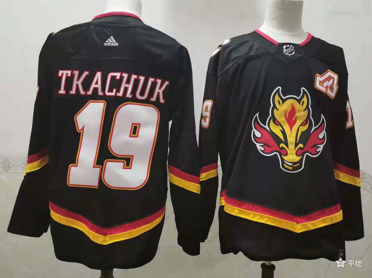 Men Calgary Flames #19 Tkachuk Black Authentic Stitched 2021 Adidias NHL Jersey